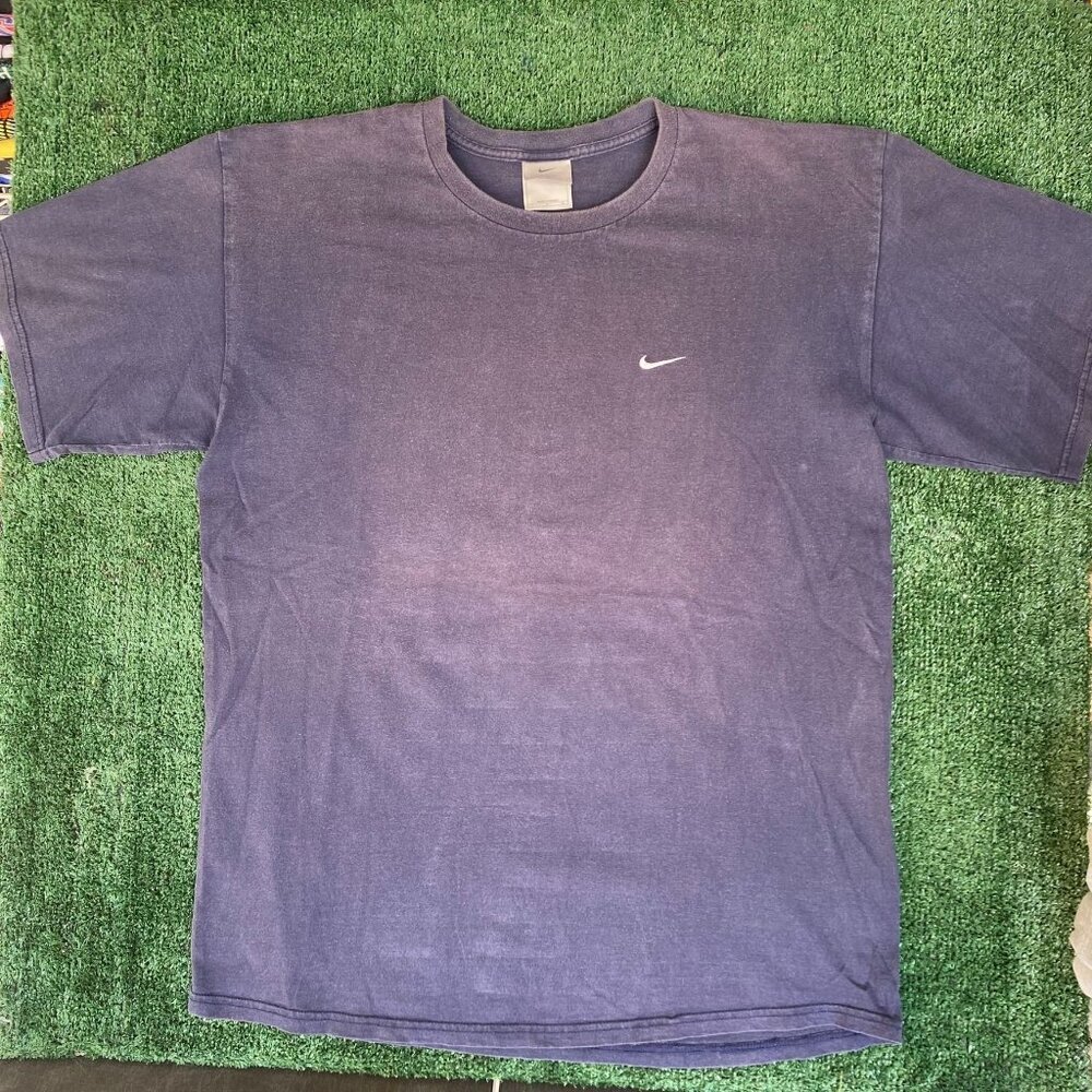 Vintage Y2K Nike Logo Shirt Sun Faded Navy Offset Swoosh Tee